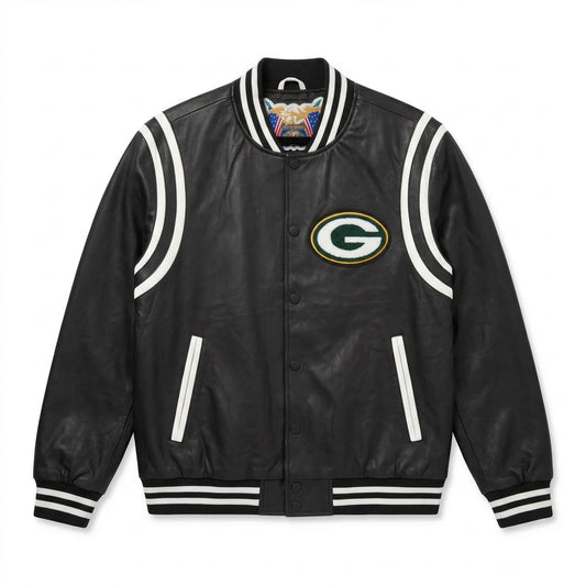 GREEN BAY PACKERS VEGAN LEATHER JACKET Black / White