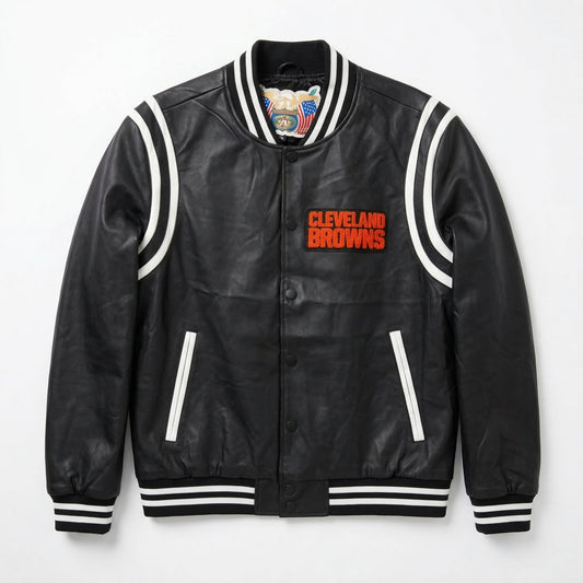 CLEVELAND BROWNS VEGAN LEATHER JACKET Black / White