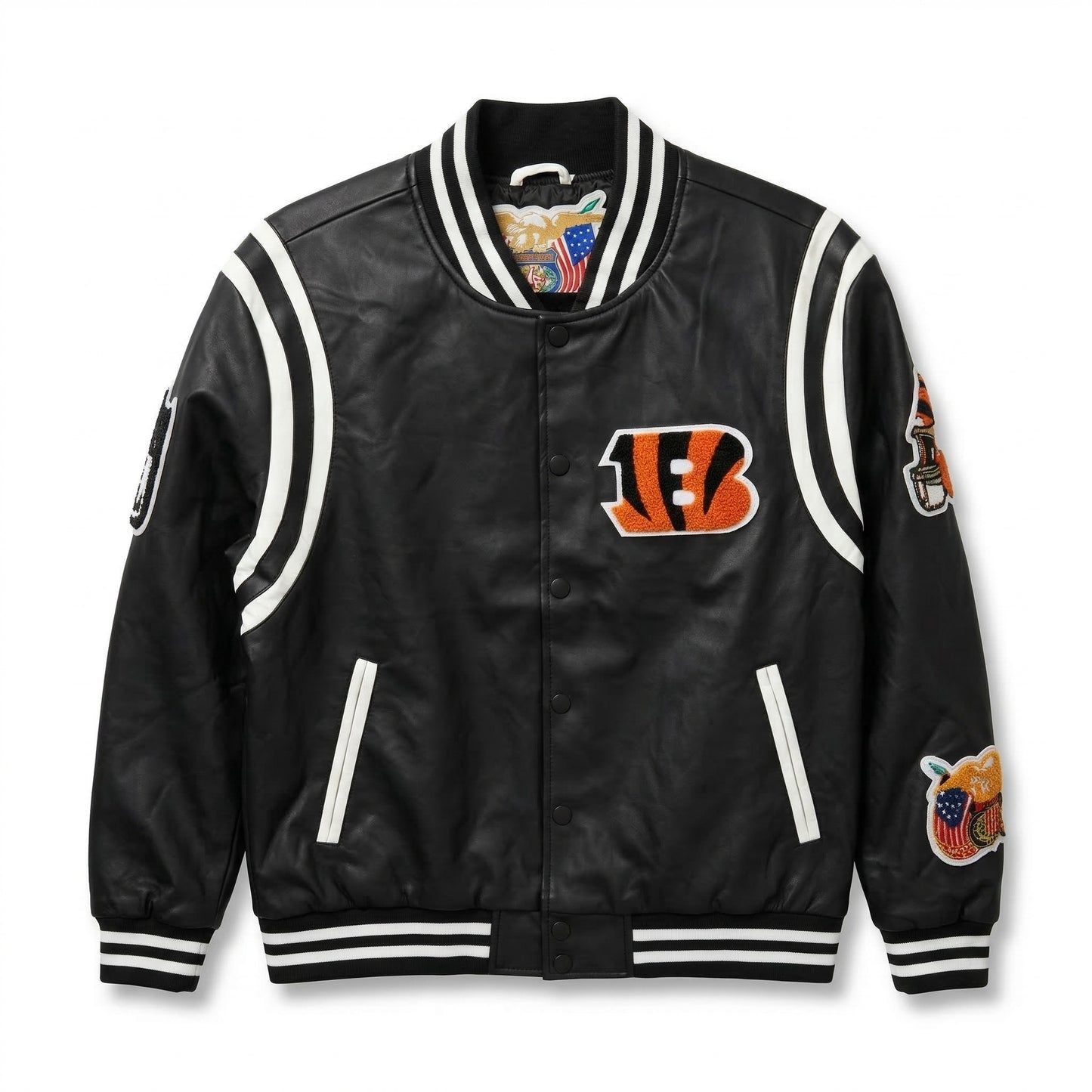 CINCINNATI BENGALS VEGAN LEATHER JACKET Black / White