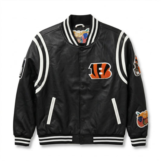 CINCINNATI BENGALS VEGAN LEATHER JACKET Black / White