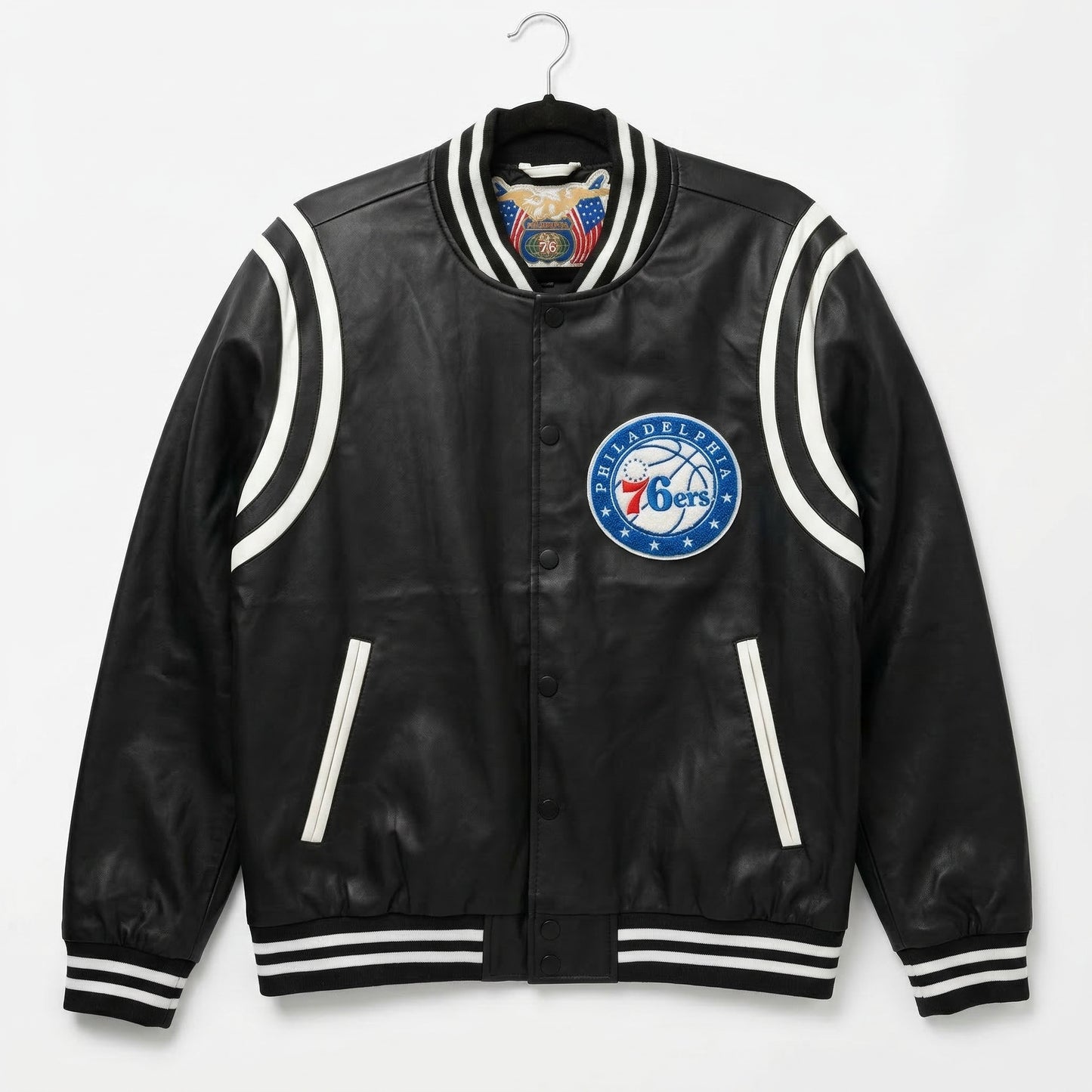 PHILADELPHIA 76ERS VEGAN LEATHER JACKET Black / White