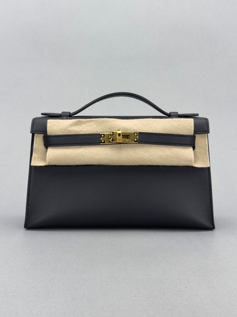 Hermes Mini Kelly Pochette Black Gold Hardware