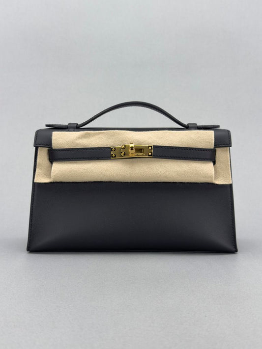 Hermes Mini Kelly Pochette Black Gold Hardware