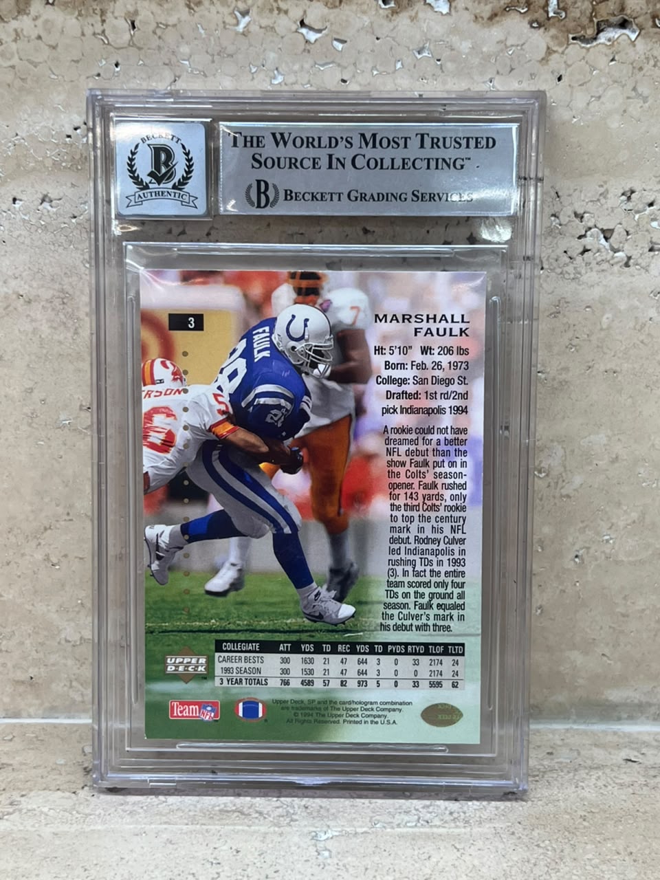 Colts Marshall Faulk Signed 1994 SP Die Cuts #3 Rookie Card Auto 10! BAS Slabbed