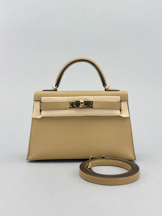 Hermes Mini Kelly 20 Epsom Poussiere Champagne Gold Hardware