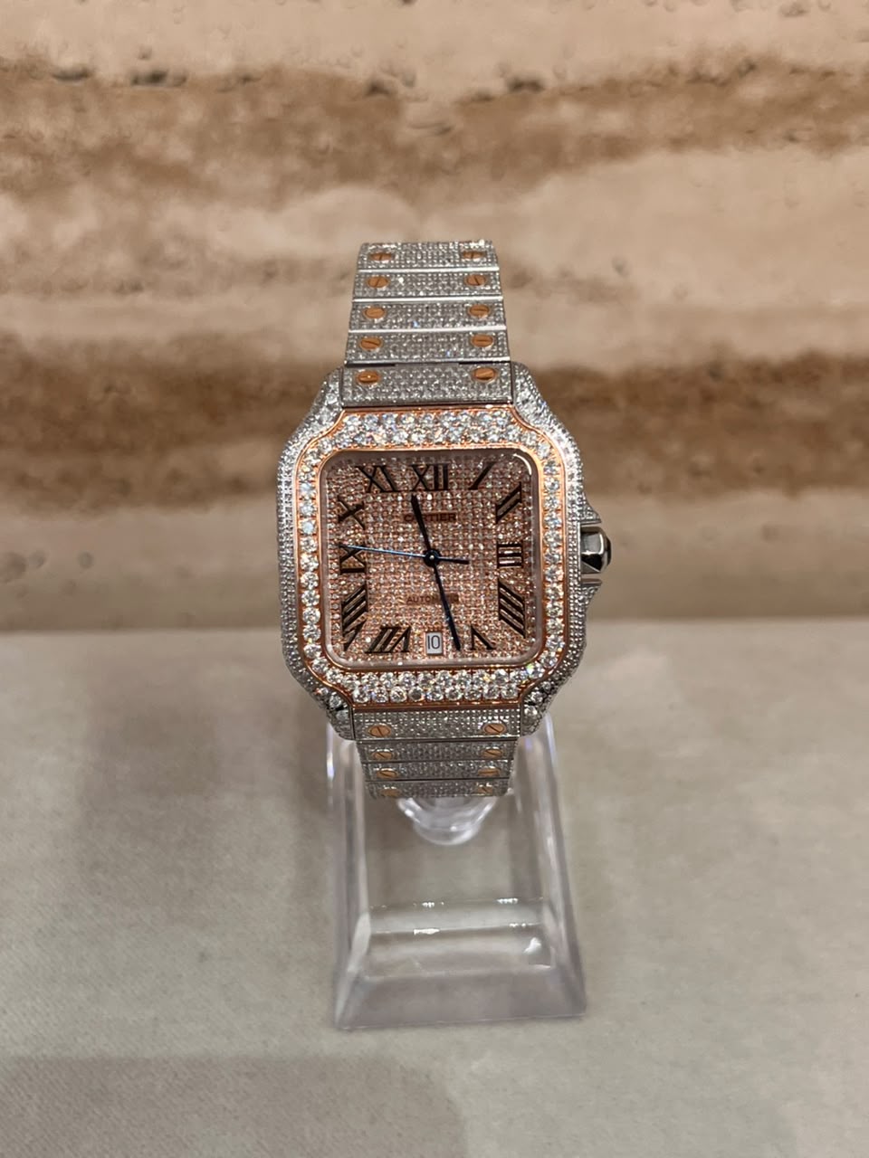 Cartier Santos Full Ice Rose Gold Big Diamond Talla L 2026 con caja y papeles