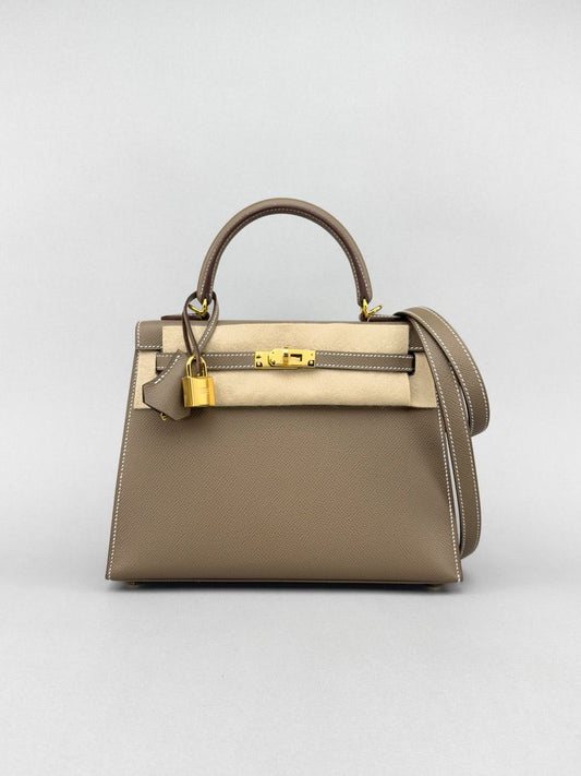 Hermes Kelly 25 Epsom Etoupe Gold Hardware