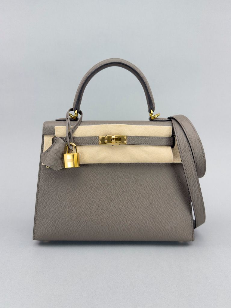 Hermes Kelly 25 Epsom Gris Etain Gold Hardware