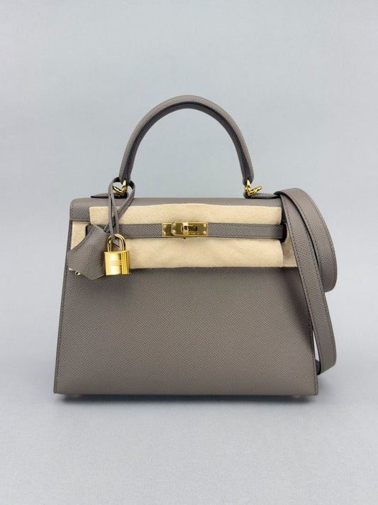 Hermes Kelly 25 Epsom Gris Etain Gold Hardware