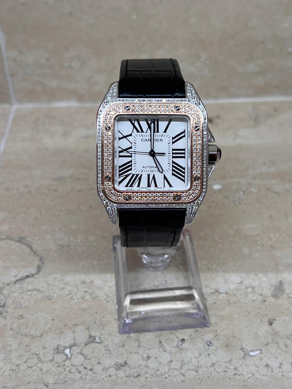 Cartier Santos XL Rose Gold Full Ice Black Whool
