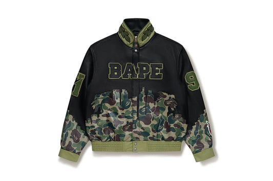 BAPE® X JEFF HAMILTON ABC CAMO MULTI LOGO LEATHER JACKET