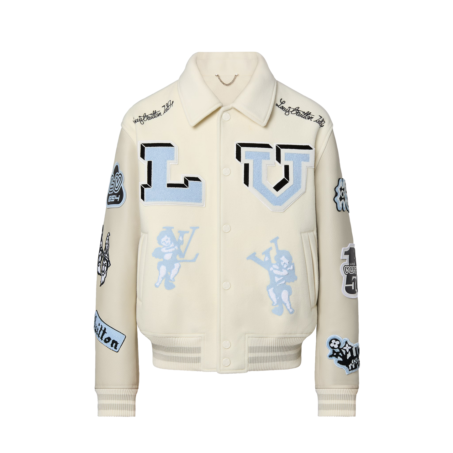 Louis Vuitton Multi-Patches Mixed Leather Varsity Blouson Milky White