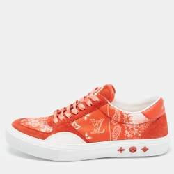 Louis Vuitton Red Monogram Canvas And Suede Ollie Low Top