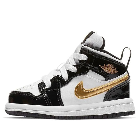 Jordan 1 Mid Patent Black White Gold (TD)