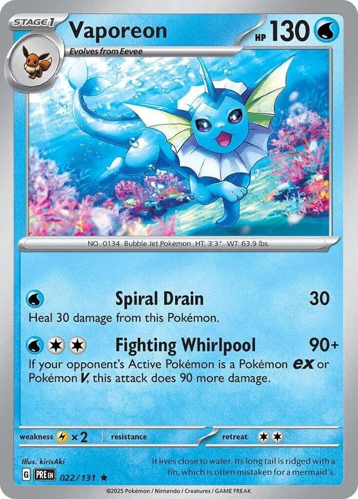 Carta Pokémon Vaporeon 022/131 Prismatic Evolutions