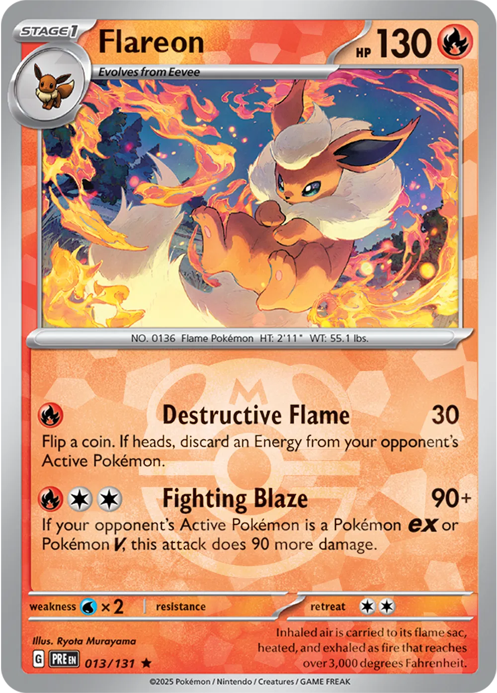 Carta Pokémon Flareon (Master Ball Pattern) 013/131 Prismatic Evolutions