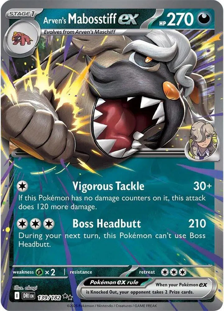 Carta Pokémon Arven's Mabosstiff ex 139/182 Destined Rivals