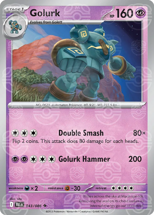 Carta Pokémon Golurk (Master Ball Pattern) 043/086 Black Bolt