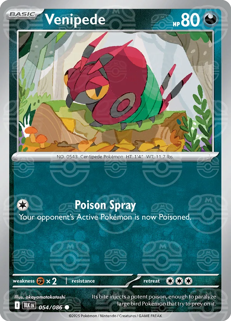 Carta Pokémon Venipede (Master Ball Pattern) 054/086 Black Bolt