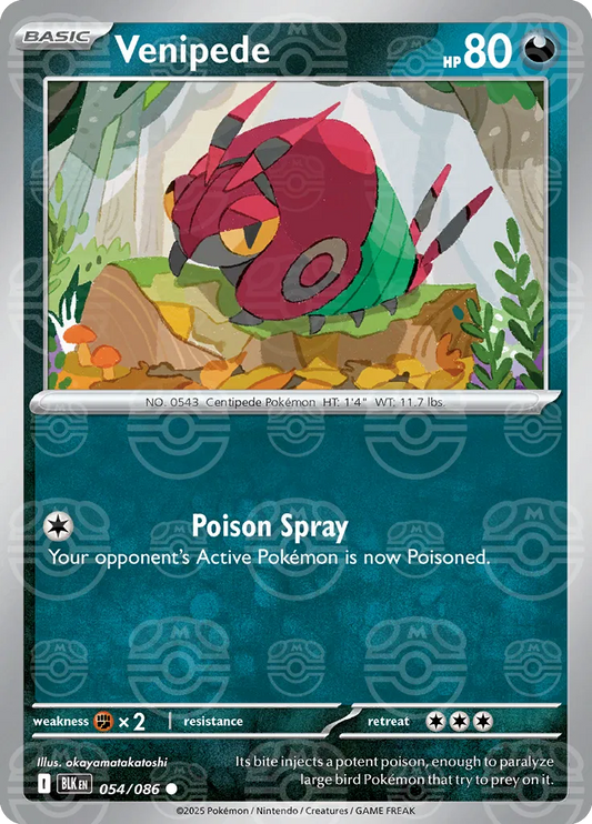 Carta Pokémon Venipede (Master Ball Pattern) 054/086 Black Bolt