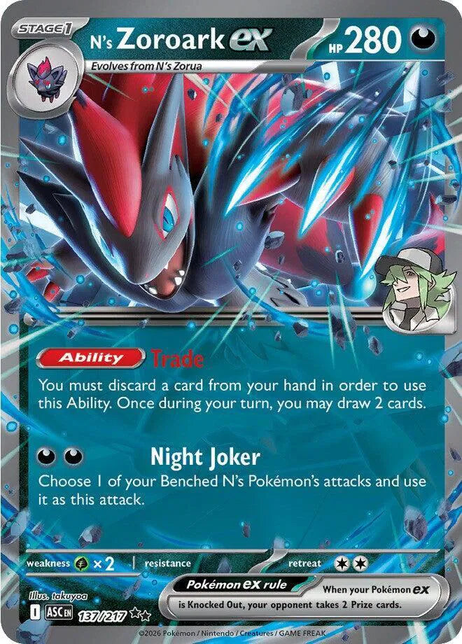 Carta Pokémon N's Zoroark ex 137/217 Ascended Heroes