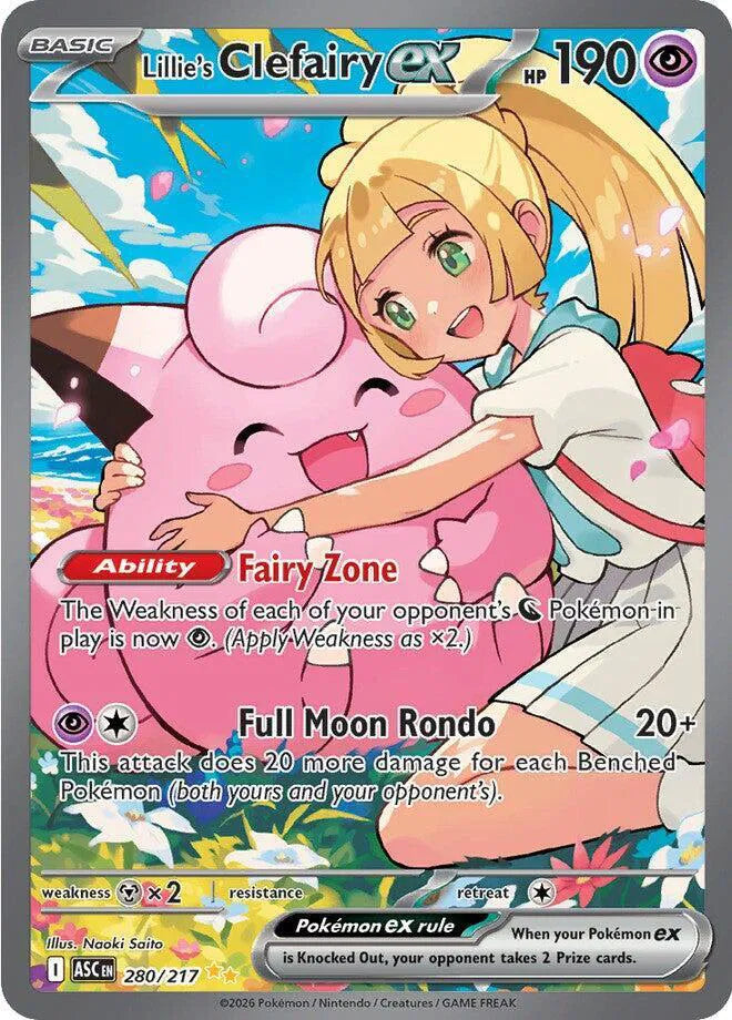 Carta Pokémon Lillie's Clefairy ex 280/217 Ascended Heroes