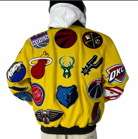 NBA Collage Wool & Leather Jacket Yellow